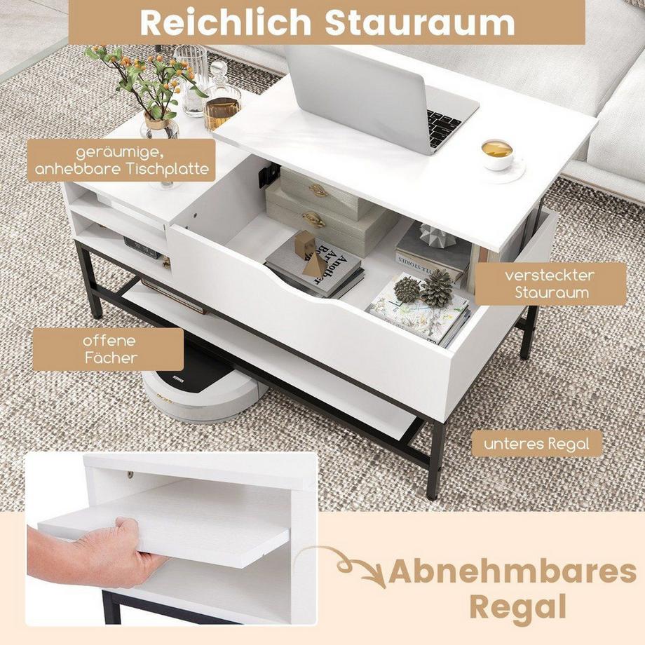 Northix Tavolino da caffè con piano sollevabile e contenitore  