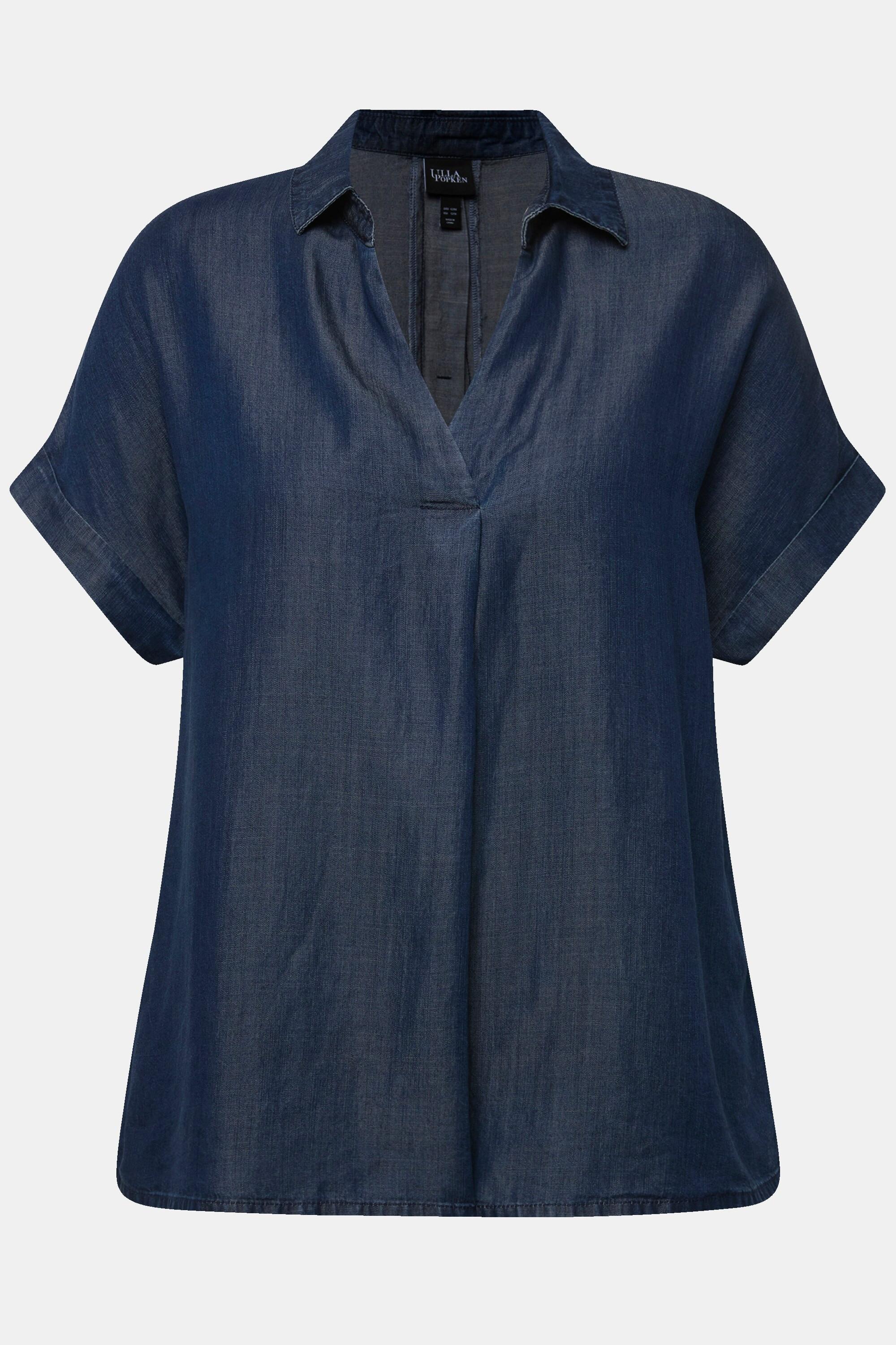 Ulla Popken  Blusa di lyocell dal taglio oversize con collo da camicia e mezze maniche 