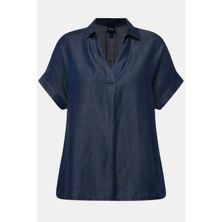 Ulla Popken  Blusa di lyocell dal taglio oversize con collo da camicia e mezze maniche 