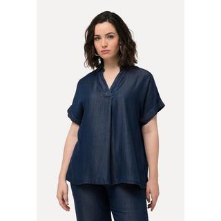 Ulla Popken  Blusa di lyocell dal taglio oversize con collo da camicia e mezze maniche 