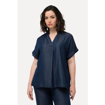 Lyocell-Bluse, Oversized, Hemdkragen, Halbarm