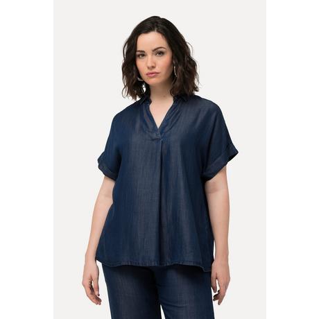 Ulla Popken  Blusa di lyocell dal taglio oversize con collo da camicia e mezze maniche 