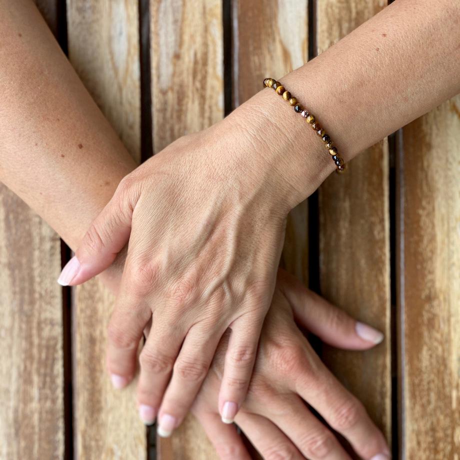 Balibay  Bracelet Tisha, orné d'œil de tigre et plaqué or rose argenté 