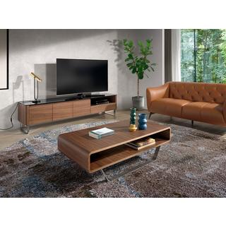 ANGEL CERDA Table basse rectangulaire en noyer et acier chromé  