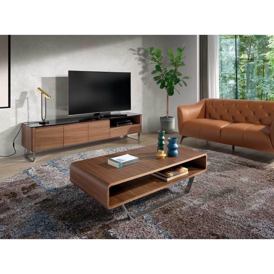 ANGEL CERDA Rechteckiger Couchtisch Nussbaum und verchromter Stahl  