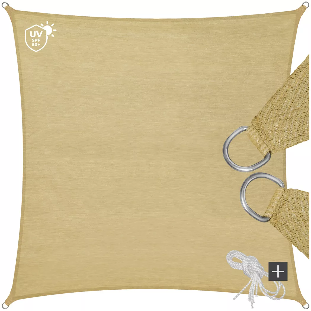 Tectake - Sonnensegel  rechteckig mit UV-Schutz 50+ für Balkon, Garten und Terrasse, 400X400CM, Beige
