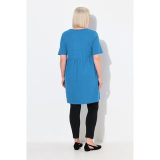 Ulla Popken T-shirt long Couture Empire Coupe Évasée Col en V Manches Courtes  