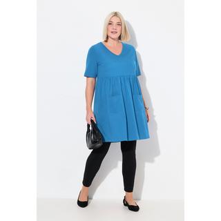 Ulla Popken T-shirt long Couture Empire Coupe Évasée Col en V Manches Courtes  