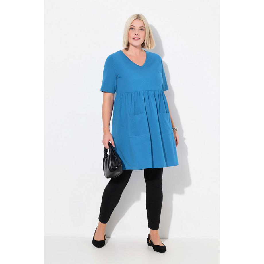 Ulla Popken Maglia Lunga Cucitura Impero Taglio Svasato Scollo a V Mezza Manica  