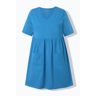 Ulla Popken T-shirt long Couture Empire Coupe Évasée Col en V Manches Courtes  