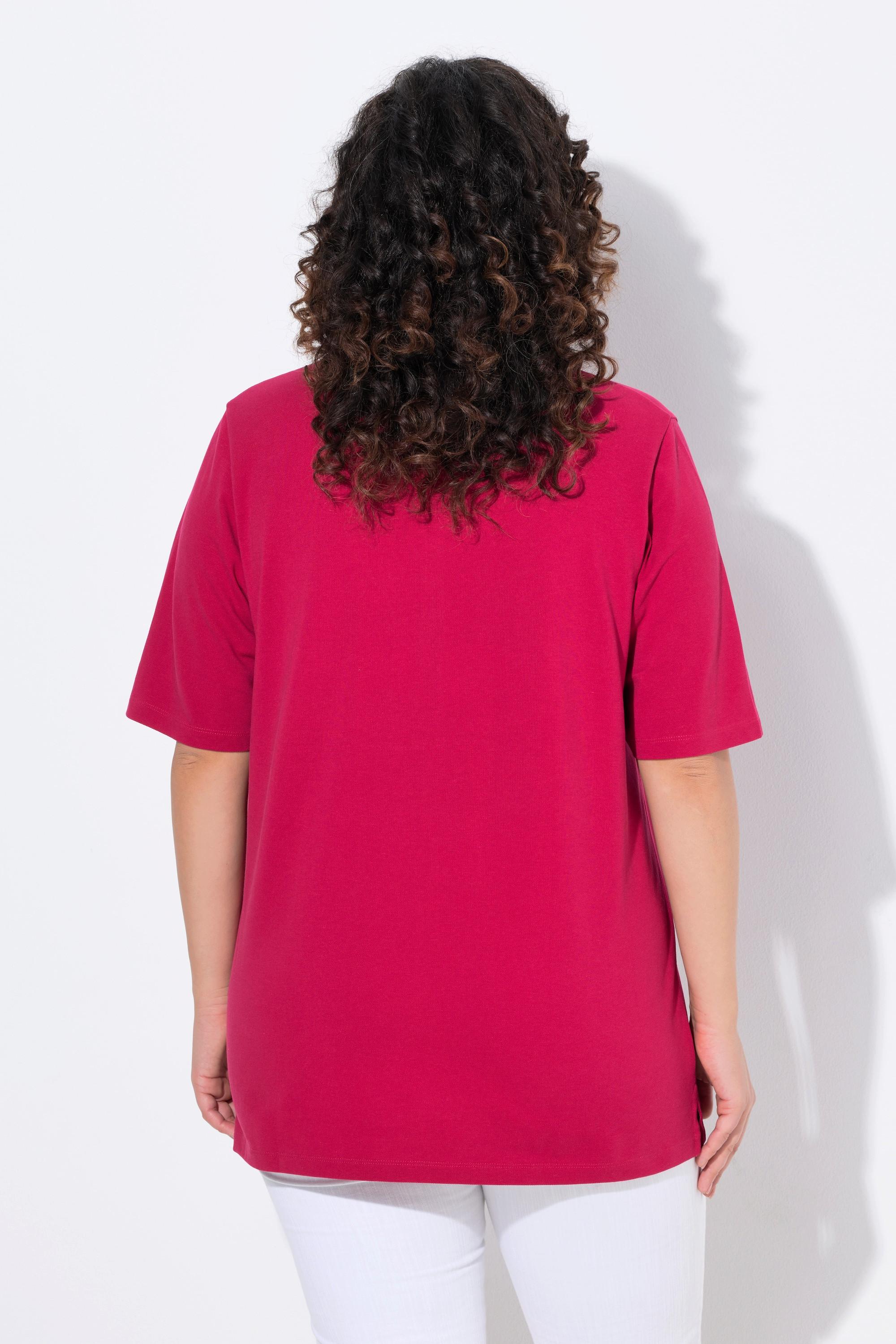 Ulla Popken Piqué Poloshirt Samt-Knopfleiste Halbarm  