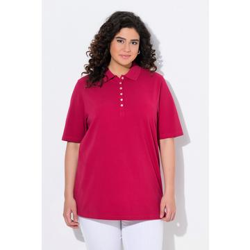 Poloshirt, T-Shirt mit Samtband-Knopfleiste, Basic-Shirt, Polokragen, Baumwolle