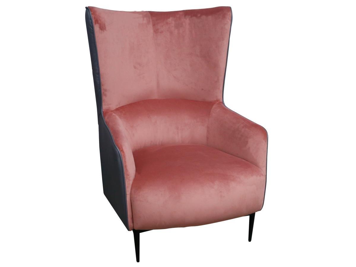 Vente-unique Fauteuil en velours rose et structure anthracite MENDOCINO  