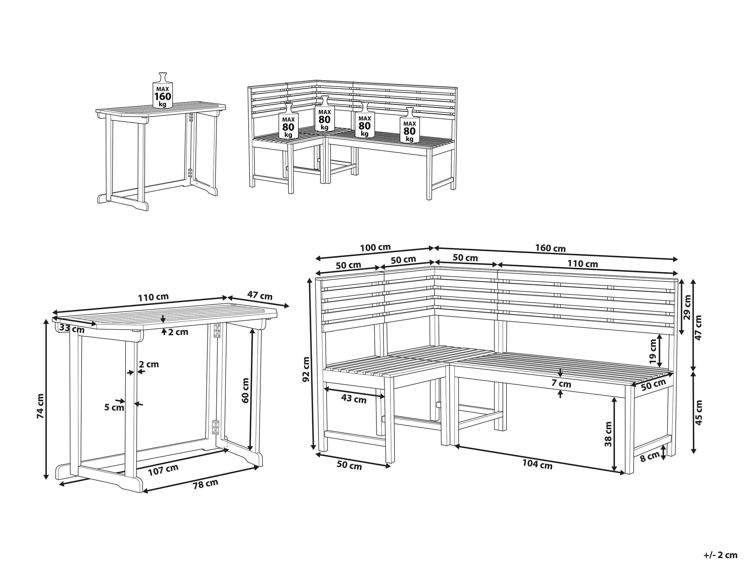 Beliani Gartentisch Set aus Akazienholz Skandinavisch TREIA  