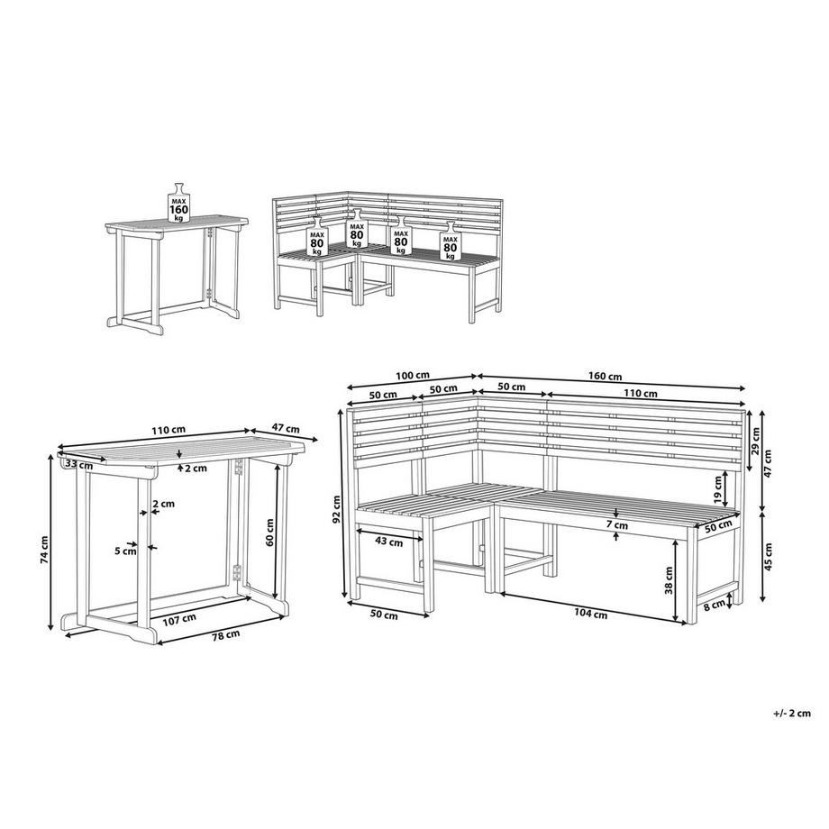 Beliani Set da pranzo da giardino en Legno d'acacia Scandinavo TREIA  