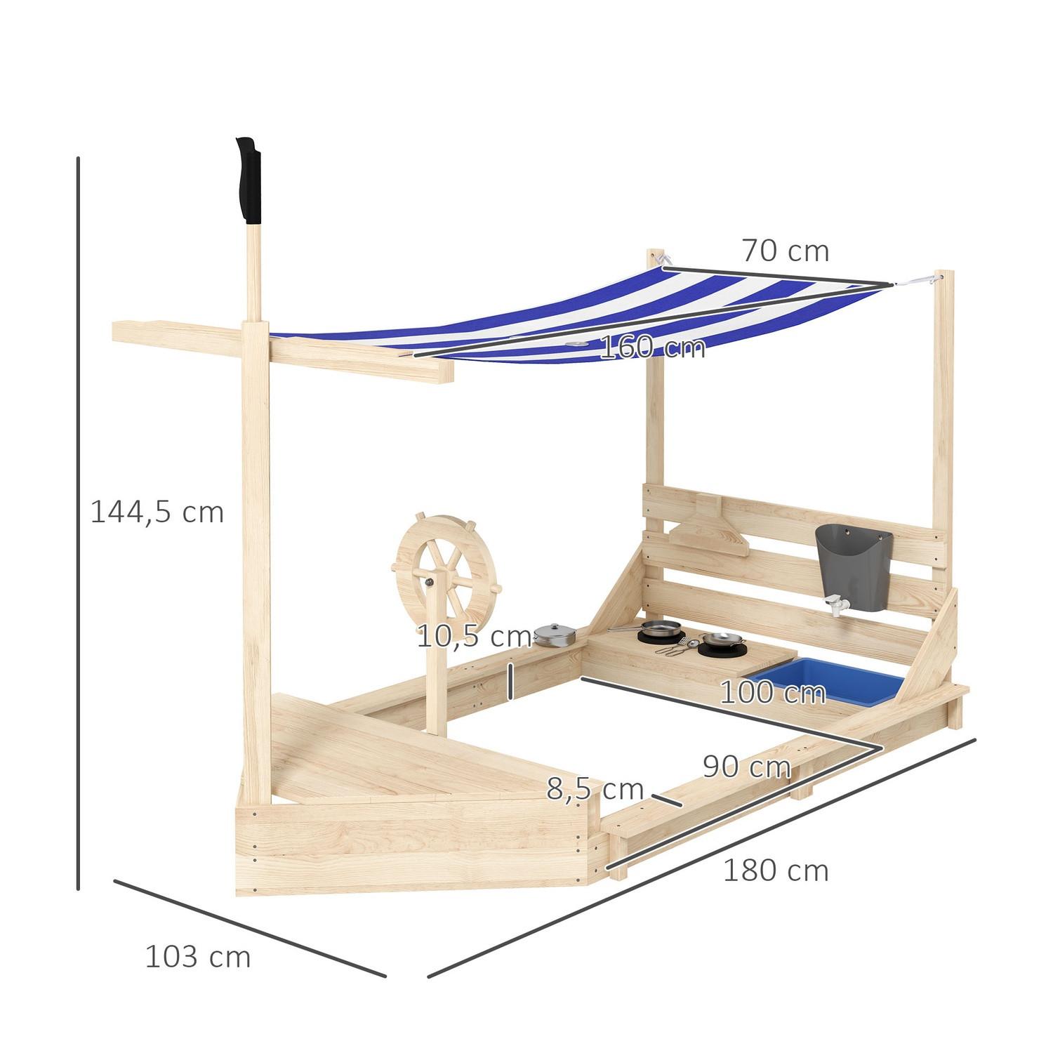 Northio  Sandkasten Groß Mit Abdeckung Schiff Design Sandbox, Holz, Küchenspielset, Für Kinder 3-7 Jahre, 180X103X144,5Cm 