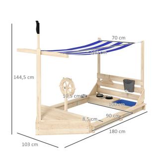 Northio  Sandkasten Groß Mit Abdeckung Schiff Design Sandbox, Holz, Küchenspielset, Für Kinder 3-7 Jahre, 180X103X144,5Cm 