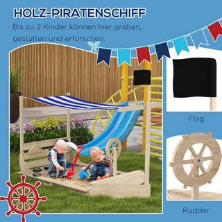 Northio  Sandkasten Groß Mit Abdeckung Schiff Design Sandbox, Holz, Küchenspielset, Für Kinder 3-7 Jahre, 180X103X144,5Cm 