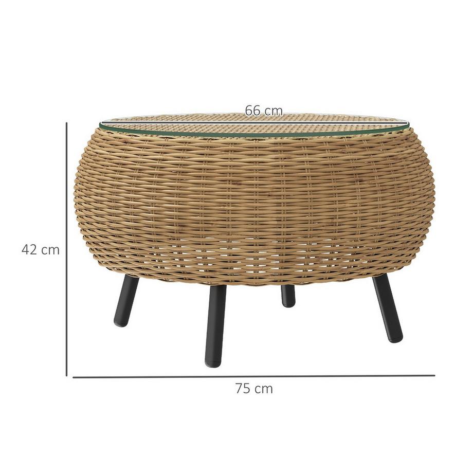 Northio Beistelltisch aus Polyrattan runder Kaffeetisch Couchtisch mit Glas Tischplatte Balkontisch Gartentisch Sofatisch Teetisch Rattantisch für Garten Terrasse Balkon, Ø75 x 42 cm Braun Aosom  