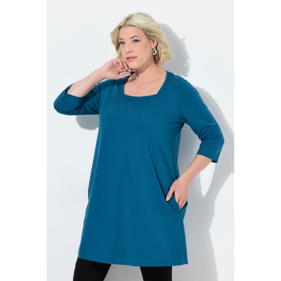 Ulla Popken Longshirt A-Linie Carrée-Ausschnitt 3/4-Arm  