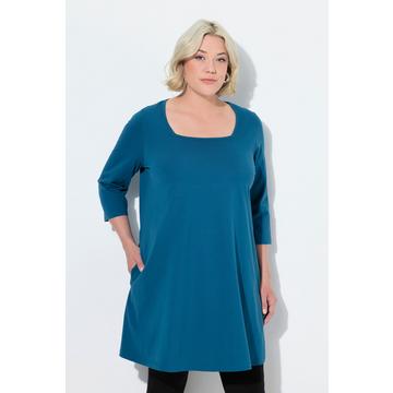 T-shirt long, coupé évasée, décolleté carré et manches 3/4