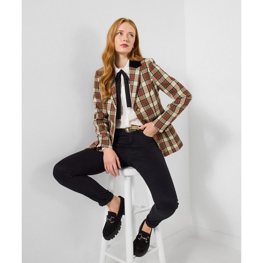 Joe Browns Karo-Jacke mit Samtkragen und Besatz Zierlich  