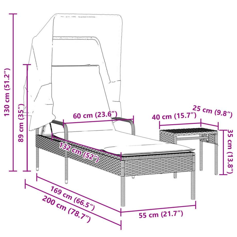 VidaXL Chaise longue rotin synthétique  