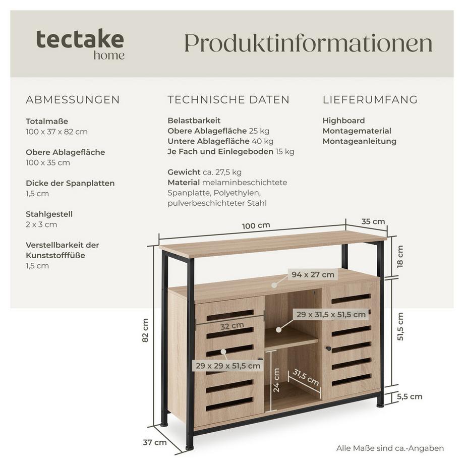 Tectake Buffet WARRINGTON style industriel  