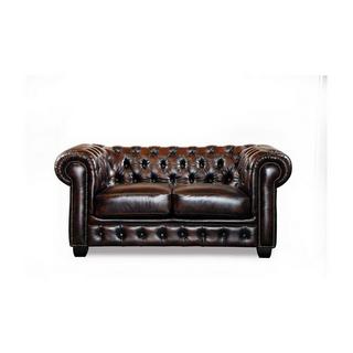 LINEA SOFA Canapé chesterfield 3+2 places BRENTON 100% cuir de buffle reflets châtains  