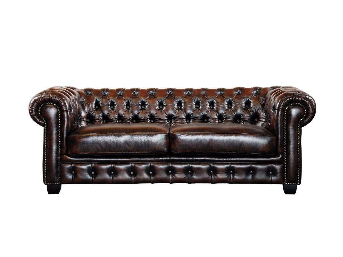 LINEA SOFA Canapé chesterfield 3+2 places BRENTON 100% cuir de buffle reflets châtains  