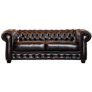 LINEA SOFA Canapé chesterfield 3+2 places BRENTON 100% cuir de buffle reflets châtains  