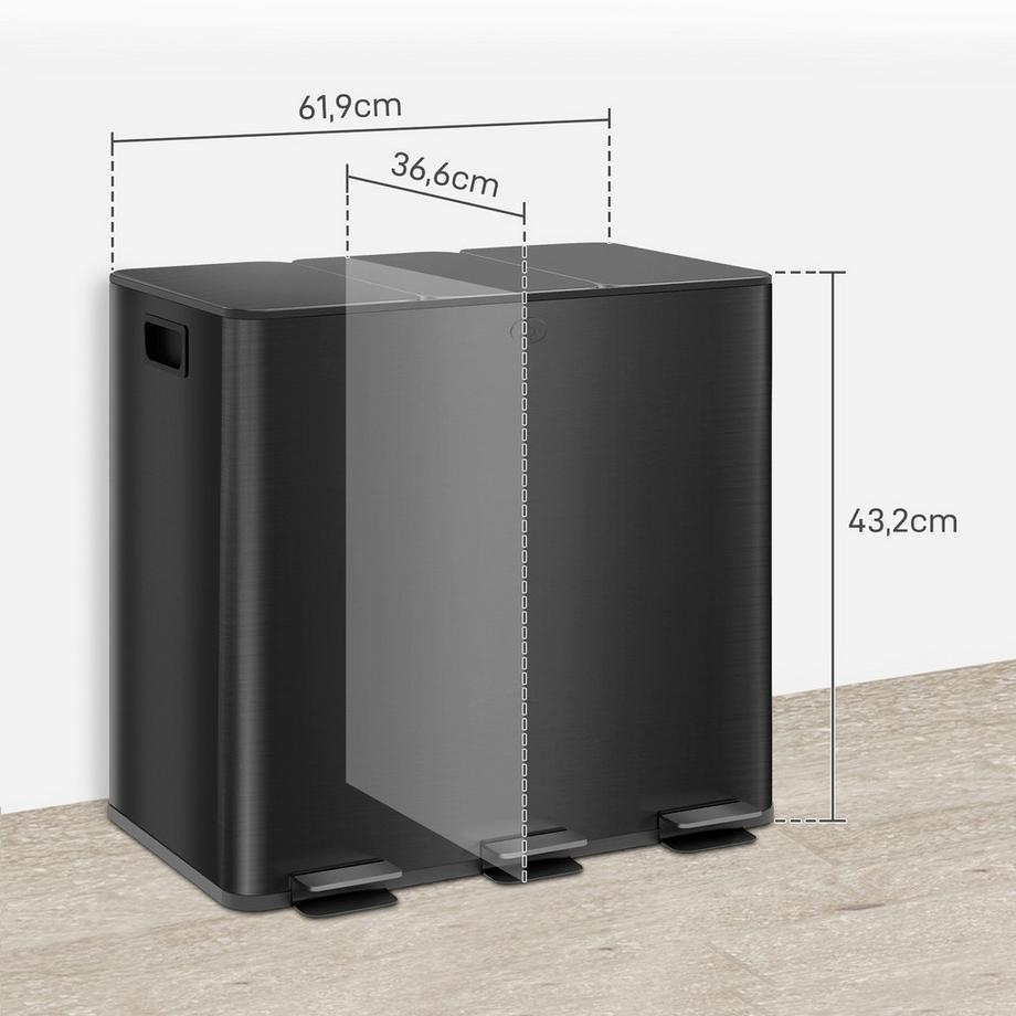 Northio Mülleimer 3 x 15L Treteimer mit Deckel und Fußpedal, Edelstahl Abfalleimer mit Inneneimer für Wohnzimmer & Büro 61,9 x 36,6 x 43,2 cm  