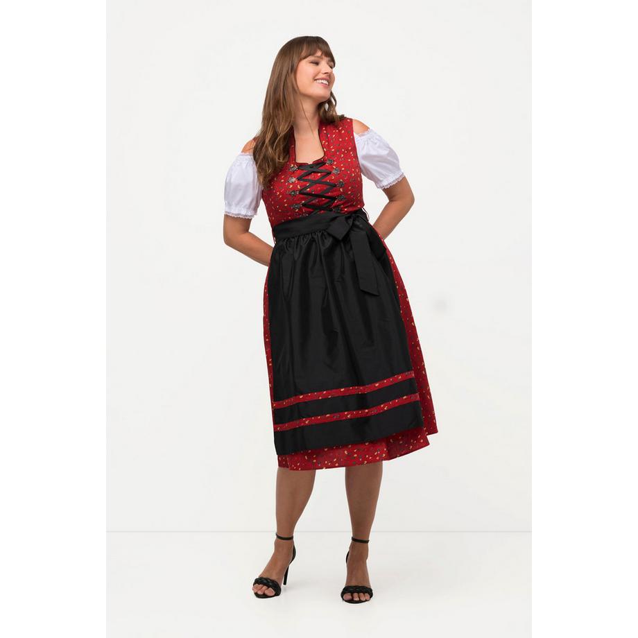 Ulla Popken Dirndl Allacciatura Collo Alto Scollo a V Senza Maniche  