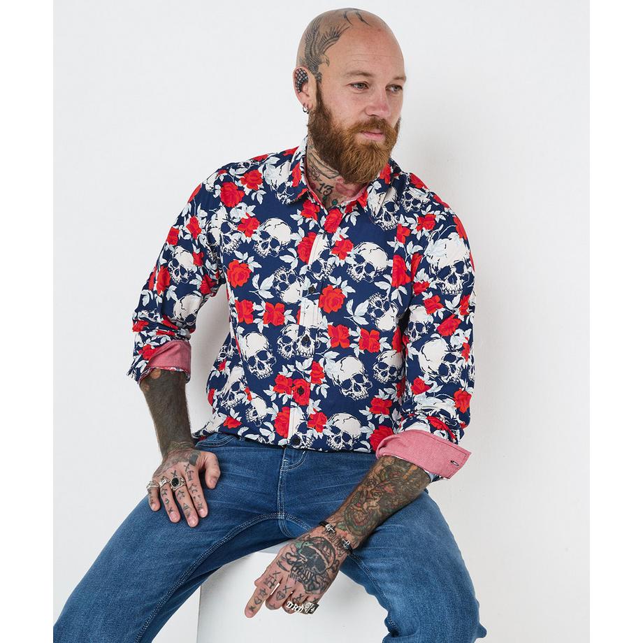 Chemise Manches Longues Imprimé Crâne Rose