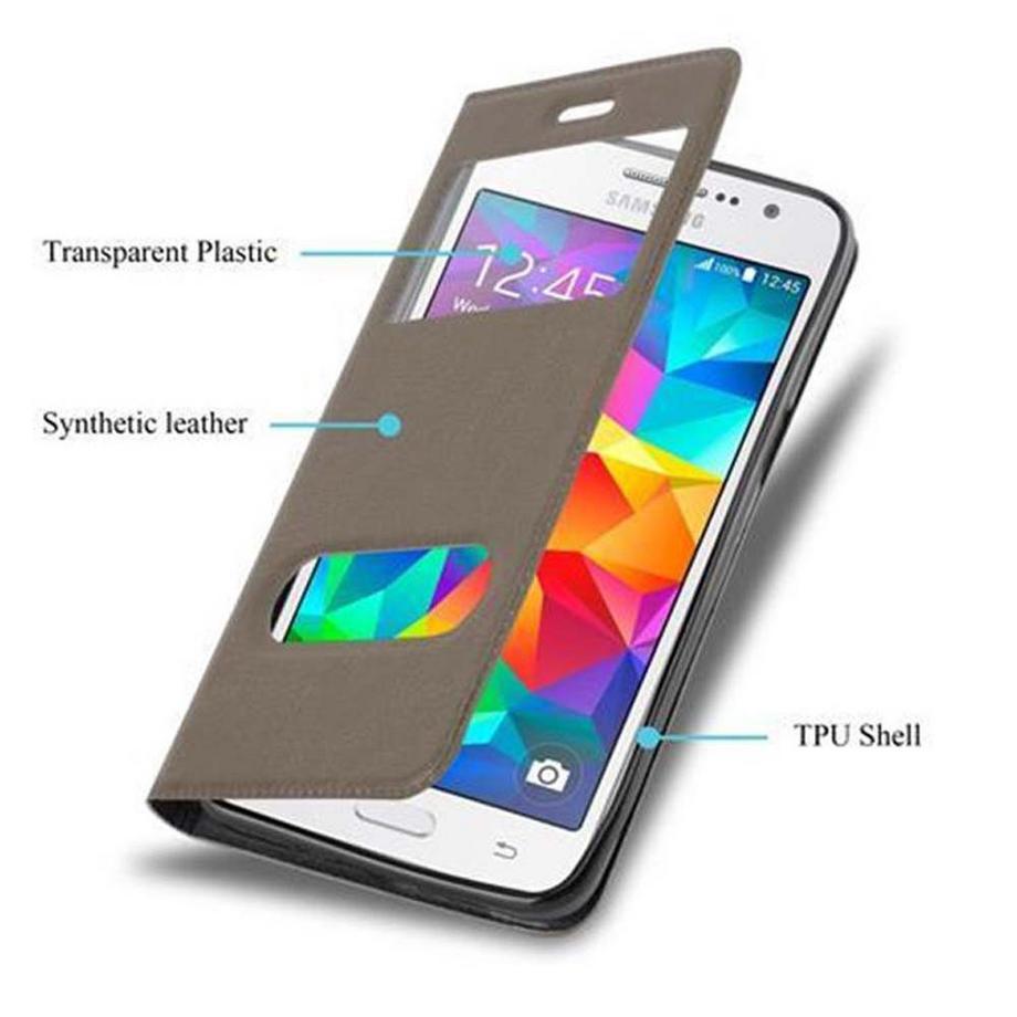 Cadorabo  Housse compatible avec Samsung Galaxy GRAND PRIME - Coque de protection avec fermeture magnétique, fonction de support et 2 fenêtres de visualisation 