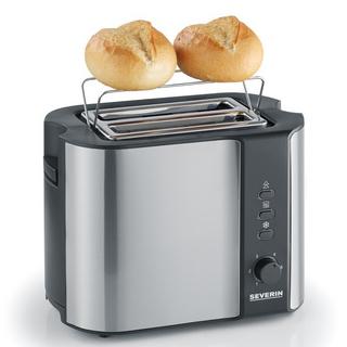 SEVERIN AT 2589 Toaster mit Brötchenaufsatz Edelstahl (gebürstet), Schwarz  
