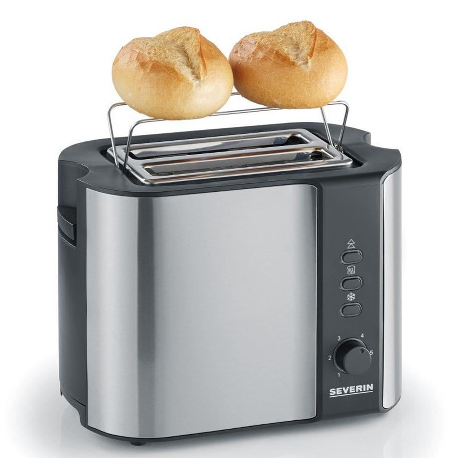 SEVERIN AT 2589 Toaster mit Brötchenaufsatz Edelstahl (gebürstet), Schwarz  