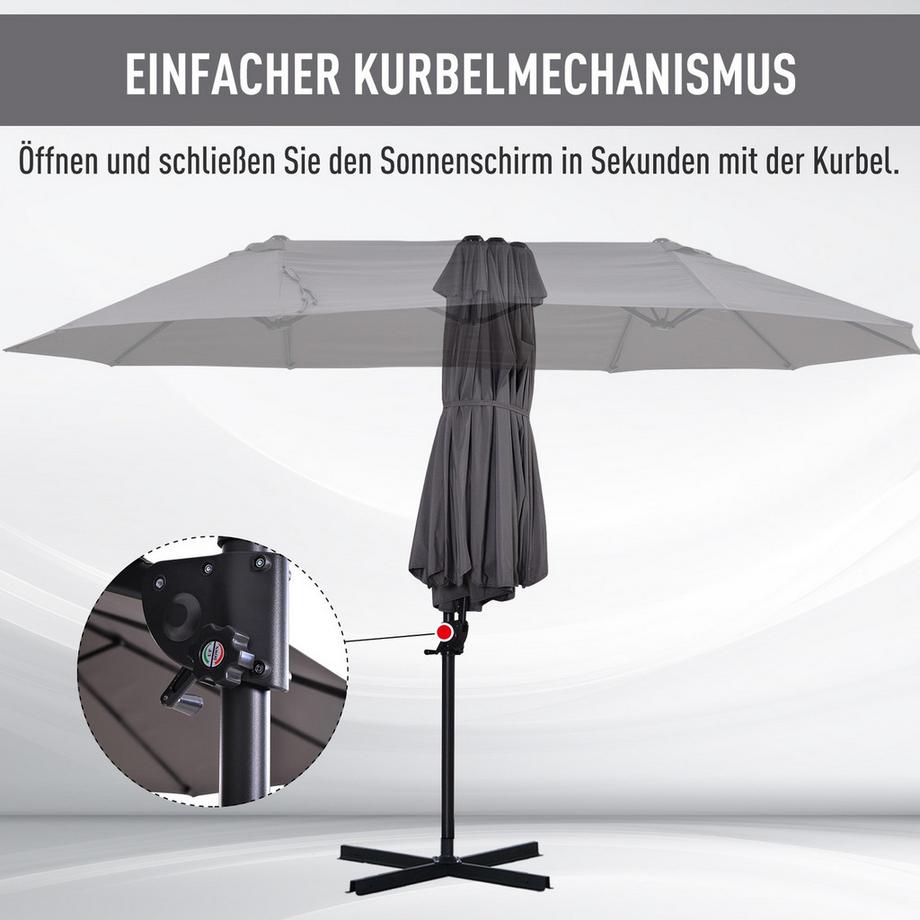 Northio Doppelsonnenschirm Ampelschirm Mit Kurbel Verstellbarer Gartenschirm Sonnenschutz Metall Dunkelgrau 440 X 270 X 250 Cm  