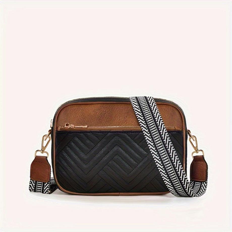 Only-bags.store Colorblock Mini Square Reissverschluss Umhängetasche mit gestepptem Detail breitem Riemen  