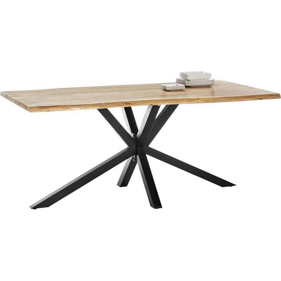Massivholztisch 200x100 - Akazie natur - Metall antik - mit Baumkante