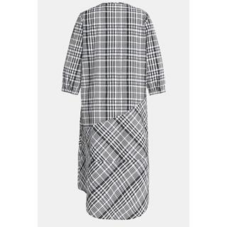 Ulla Popken  Robe midi, seersucher, ligne A, carreaux, col rond 