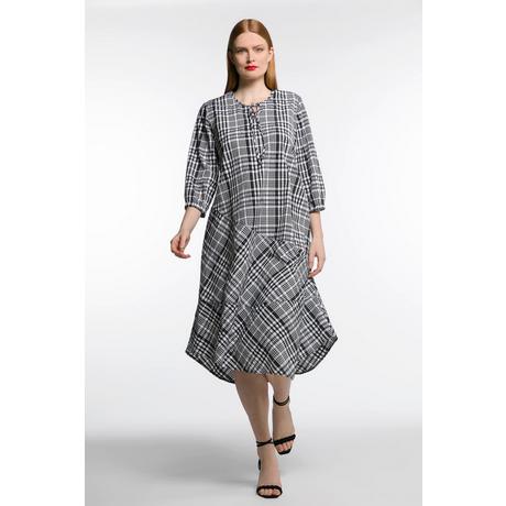 Ulla Popken  Robe midi, seersucher, ligne A, carreaux, col rond 