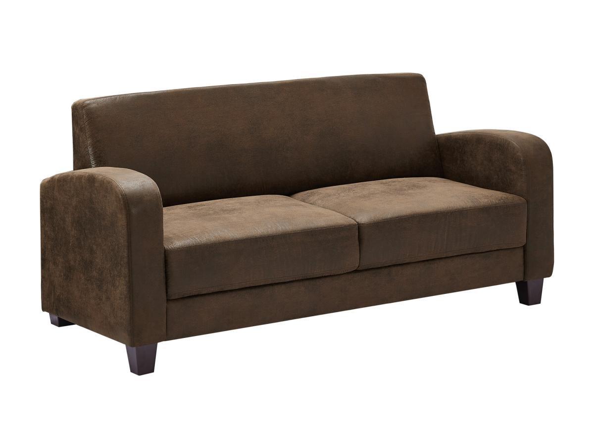 Vente-unique Club-Sofa 3-Sitzer - Mikrofaser - Braun - Vintage-Leder-Optik - MADIE II  