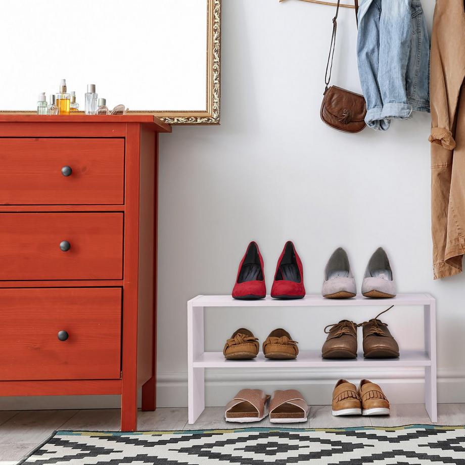 B2X Weißes Schuhregal mit 2 Ablagen  