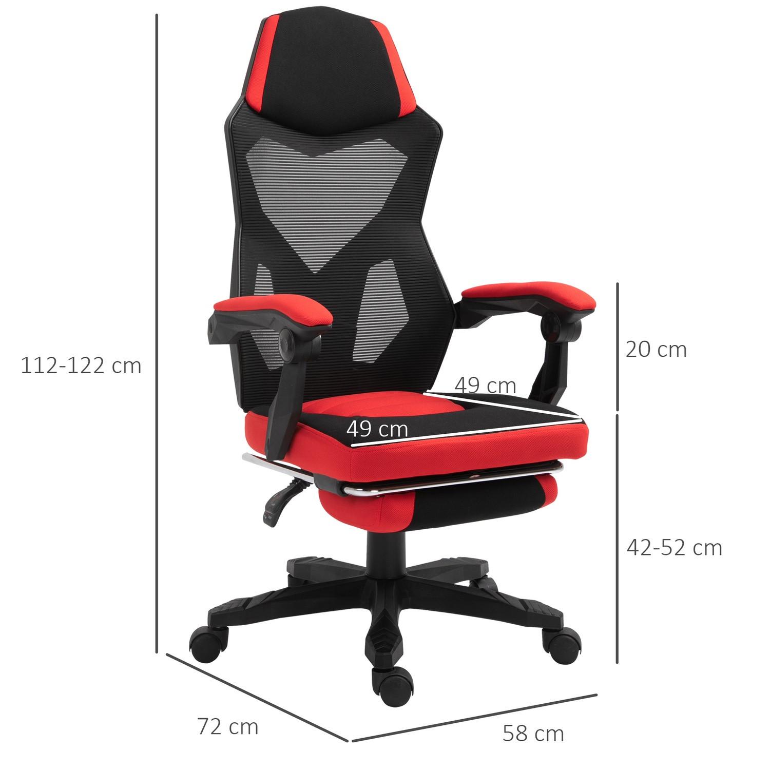 Northio Chaise De Gaming Chaise De Bureau Chaise De Bureau Ergonomique Avec Repose-Pieds Réglable En Hauteur Polyester Noir + Rouge 58 X 72 X 112-122 Cm  