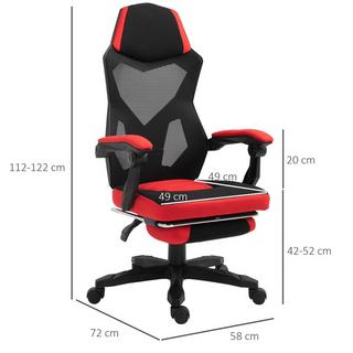 Northio Chaise De Gaming Chaise De Bureau Chaise De Bureau Ergonomique Avec Repose-Pieds Réglable En Hauteur Polyester Noir + Rouge 58 X 72 X 112-122 Cm  