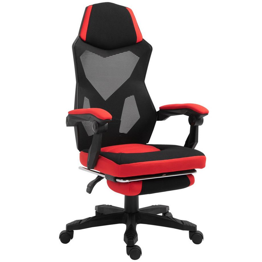 Chaise De Gaming Chaise De Bureau Chaise De Bureau Ergonomique Avec Repose-Pieds Réglable En Hauteur Polyester Noir + Rouge 58 X 72 X 112-122 Cm