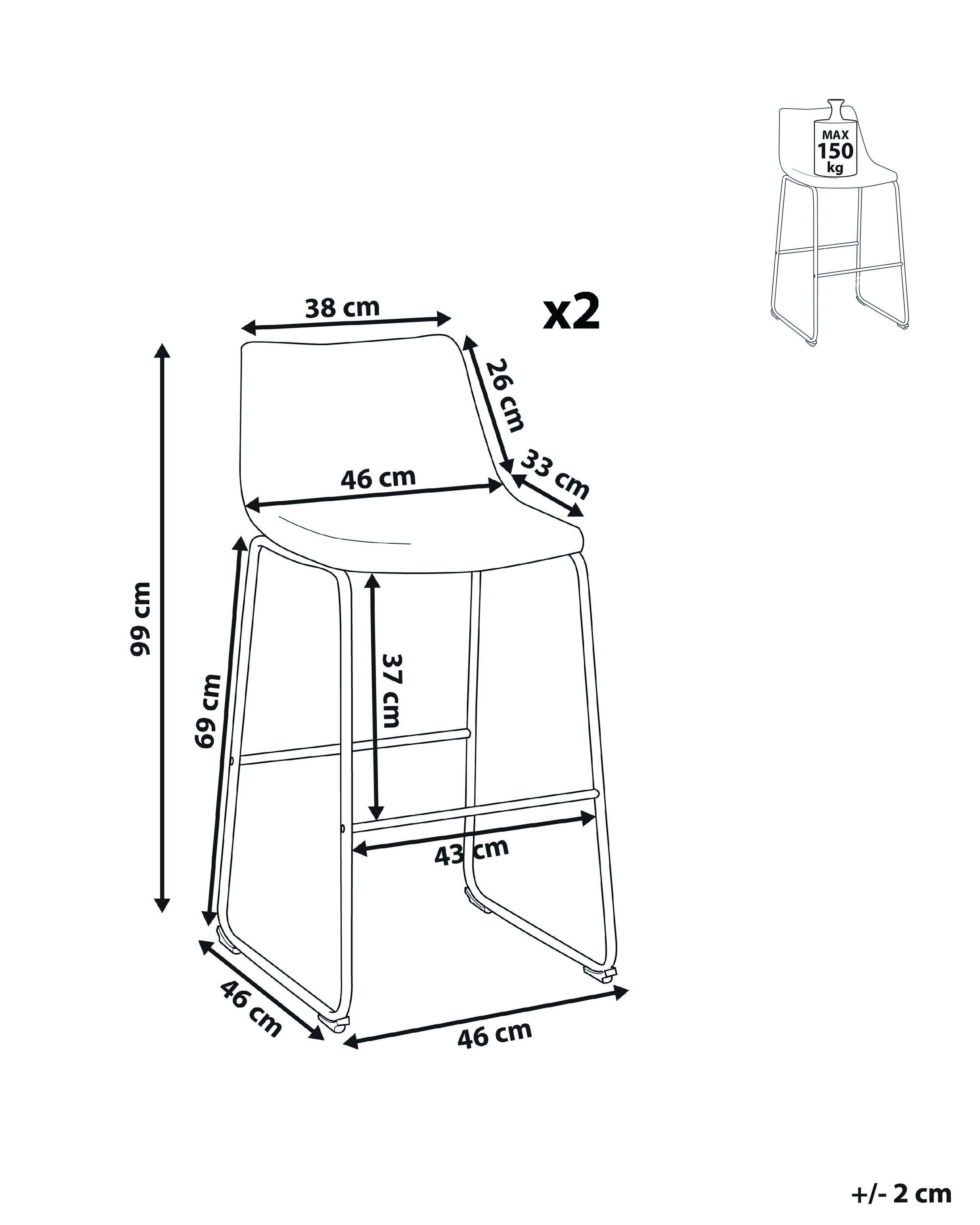 Beliani Set di 2 sedie alte en Poliestere Moderno FRANKS  