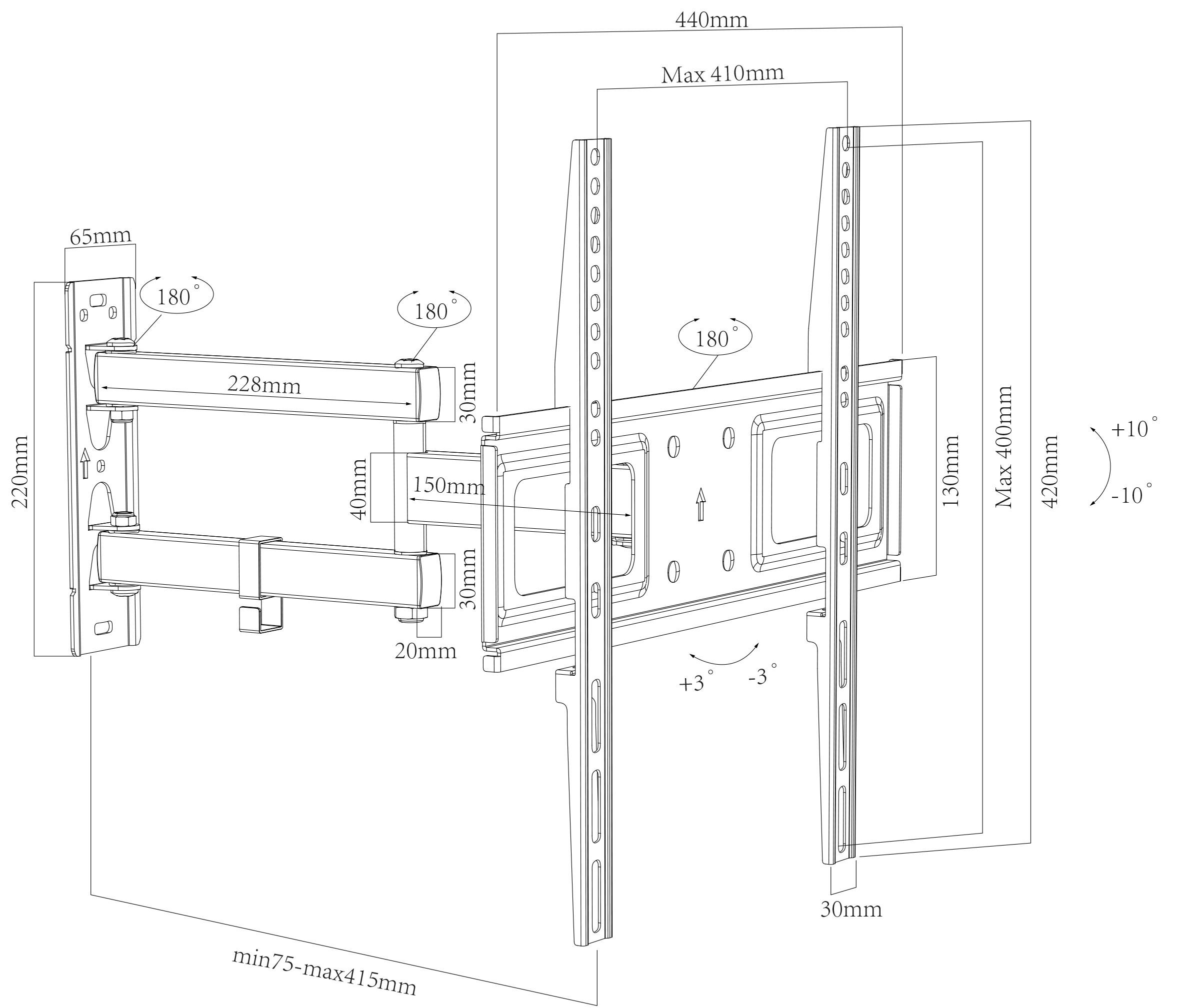 VCM Universal TV VESA Wandhalterung Halter ausziehbar schwenkbar neigbar B-SN400  