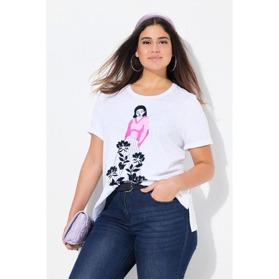 Ulla Popken T-shirt Imprimé Floqué Col Rond Manches Courtes  